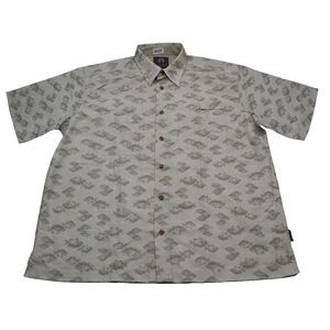 Weatherproof Shirt Mens XL Tan Fish Print Short Sleeve Button Up Collared Top